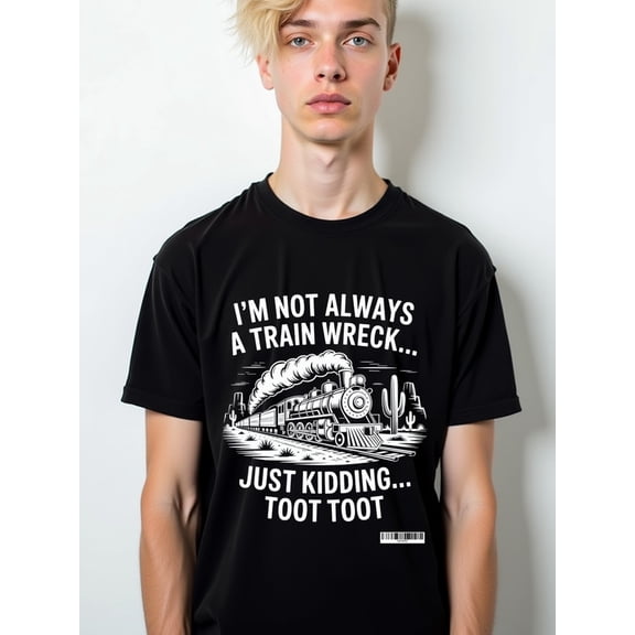 Train Wreck Humor T-Shirt men graphic t shirts black top graphic tees Breathable fabric, crew neck, short sleeves Retro Unisex Shirt Graphic tshirts