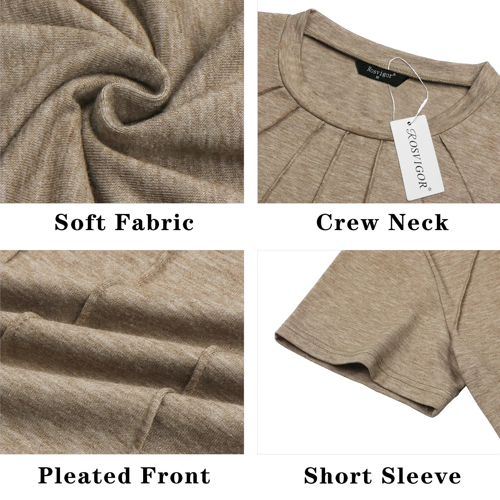Rosvigor Blouses for Women Short Sleeve Shirts Casual Dressy Summer Tops with Pleats - image 5 of 7