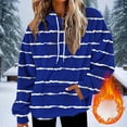 thumbnail image 2 of SwiftWear Women's Drop-Shoulder Striped Fleece Hoodie Oversized Casual Pullover Soft Fluffy Loungewear with Front Pocket Blue, 2 of 5
