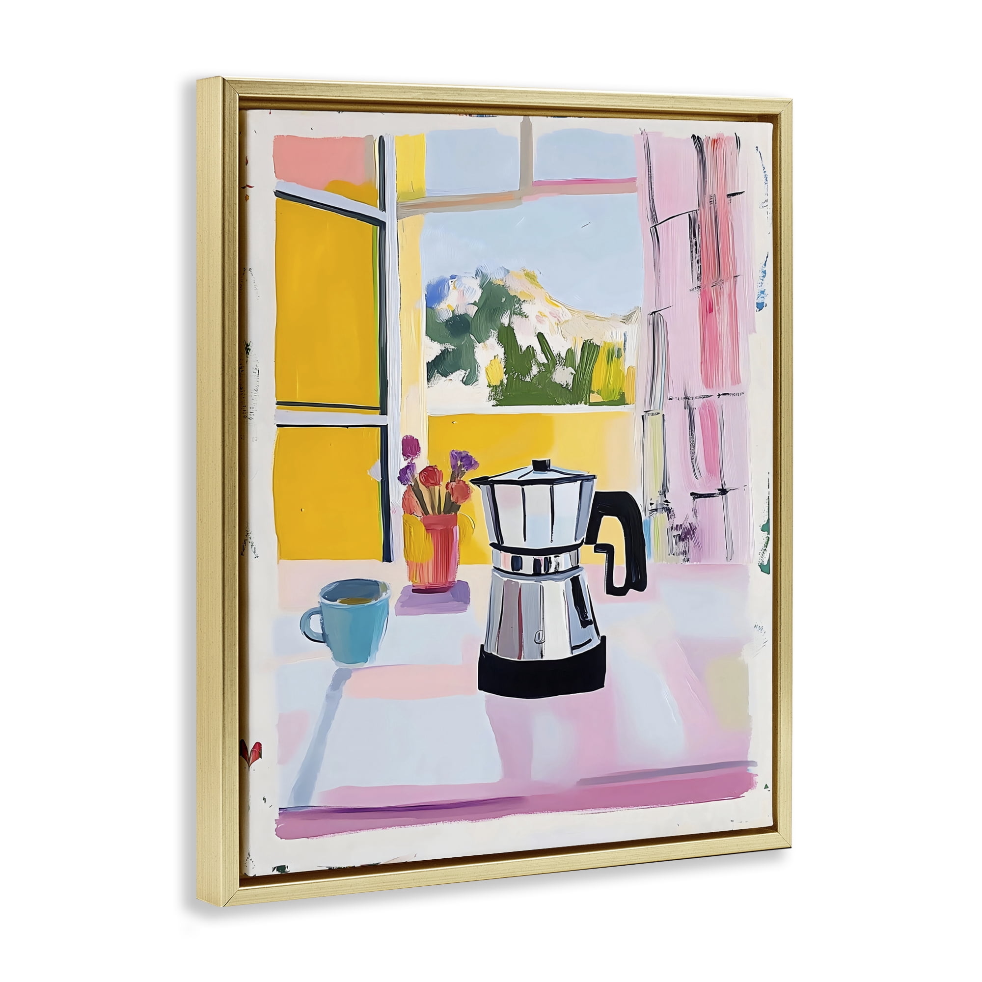 Stupell Industries Italian Moka Pot Kitchen Gold Framed Floater Canvas Wall Art, design by The Prints Vibe
