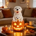 thumbnail image 2 of Halloween Pumpkin Dog Figurine Light, Cute Dog with Pumpkin Resin Lamp, Spooky Tabletop Decor for Home Shelf Party (9.06x5.51x5.51in), 2 of 8