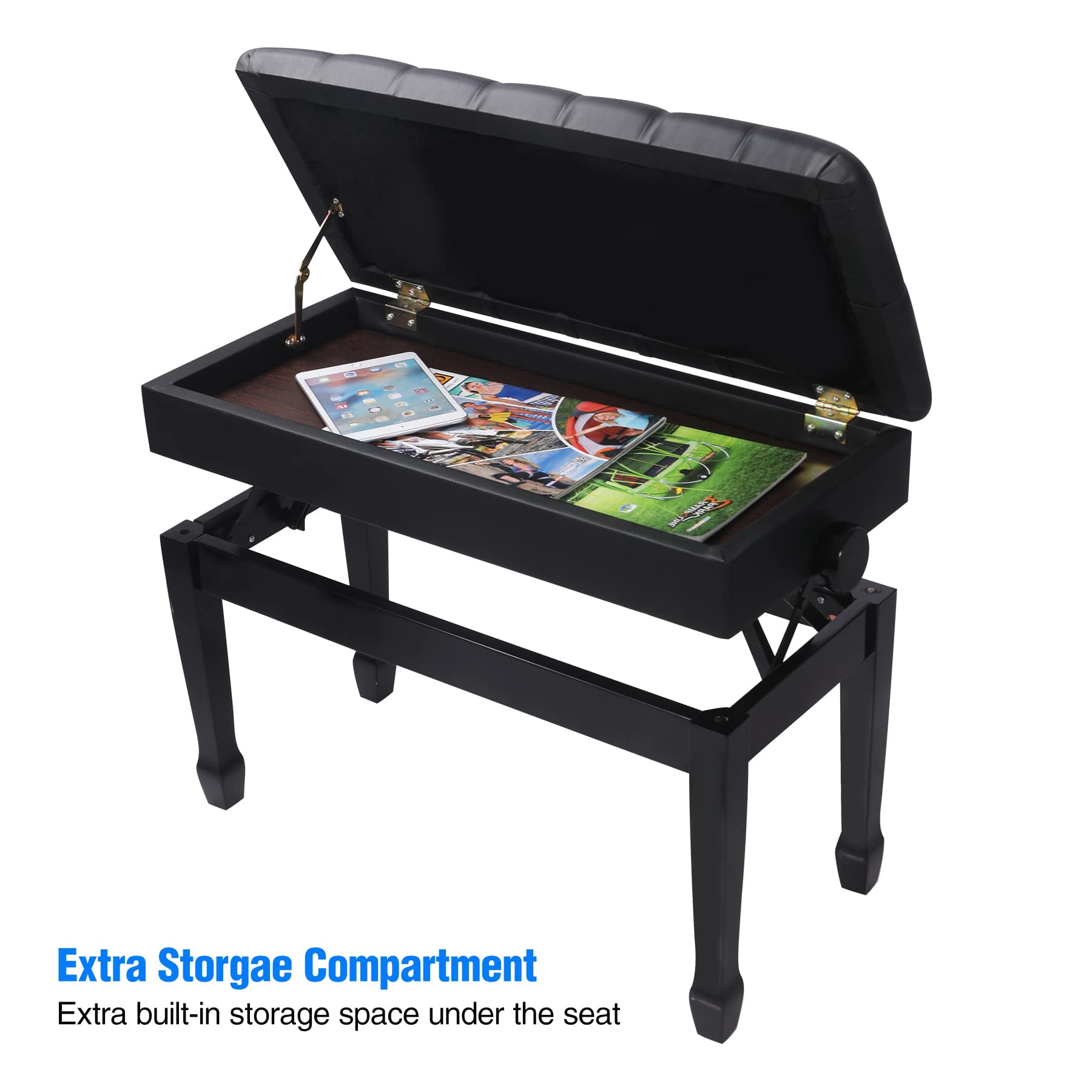 Adjustable Duet Piano Bench With Storage  Heavy Duty Double Benches Leather Cushion Black For Adults 13.8" D X 31.5" W 19.3" H