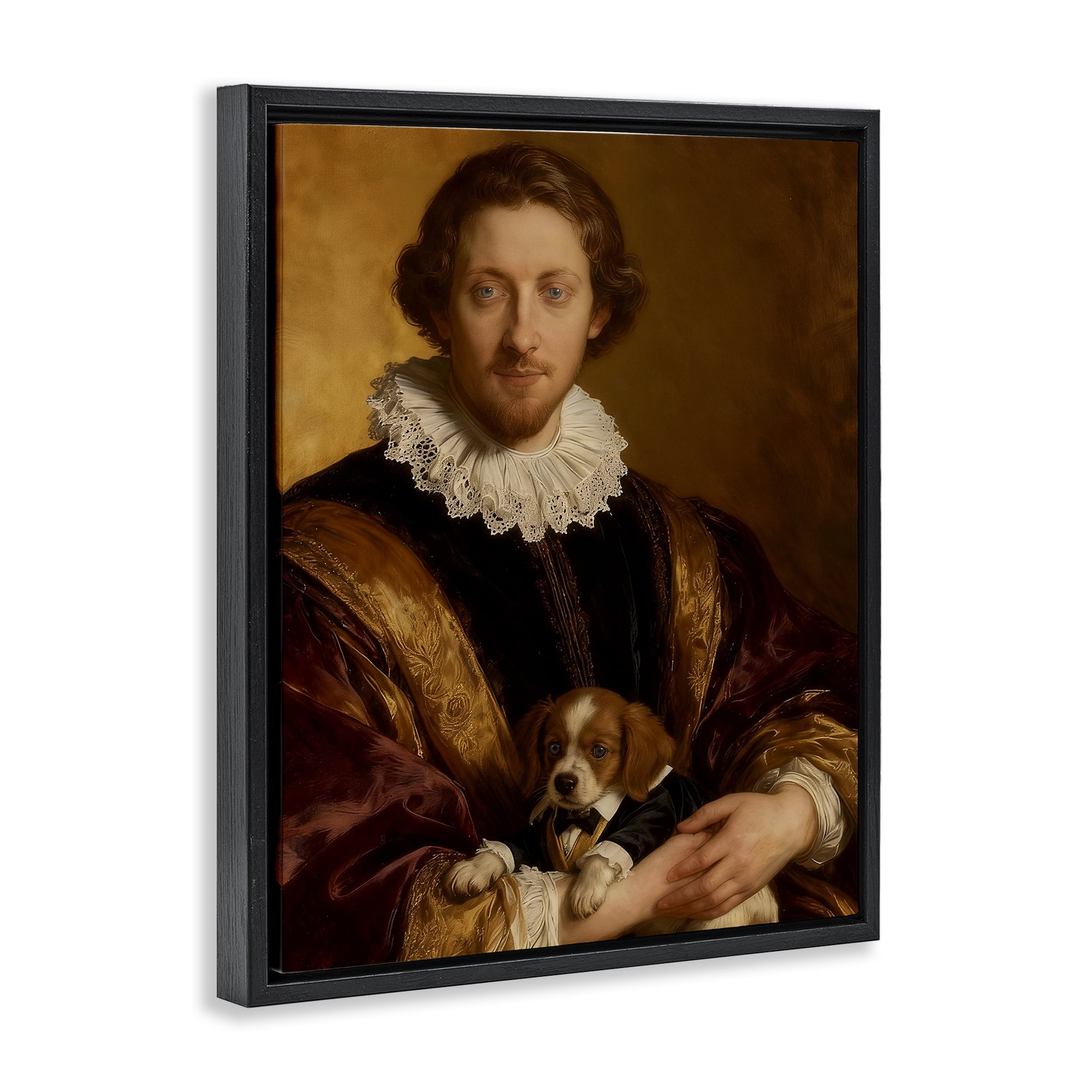 Stupell Industries Renaissance Noble with Loyal Companion Black Framed Floater Canvas Wall Art, design by CAD Designs