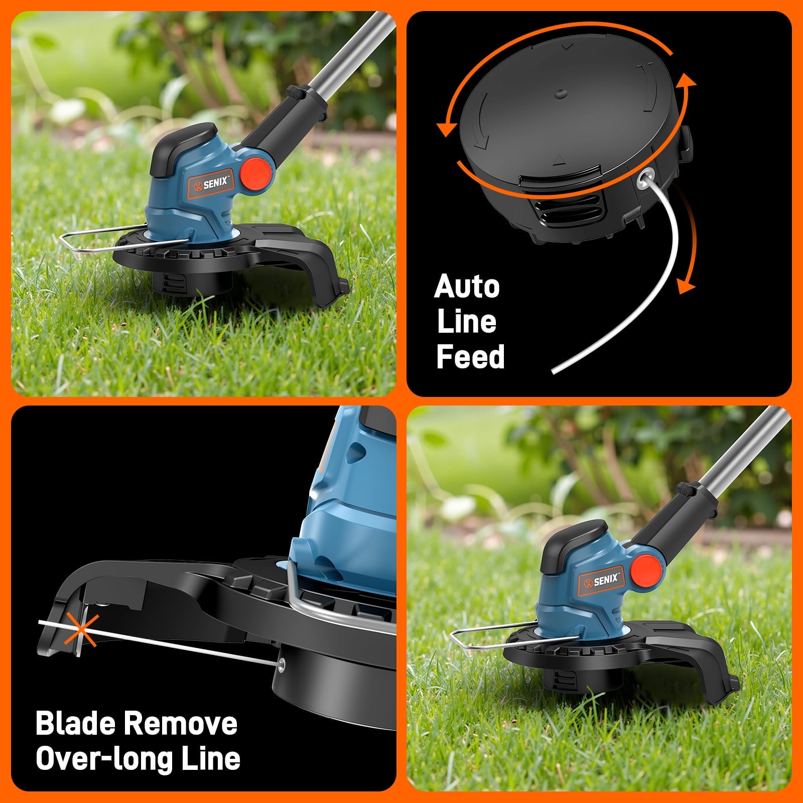 SENIX 20V 10" Cordless String Trimmer Weed Wacker, Telescoping Rotating Shaft, Adjust Head & Assistant Grip，Auto Line Feed 2.5Ah Battery & Charger Included GTX2‑M