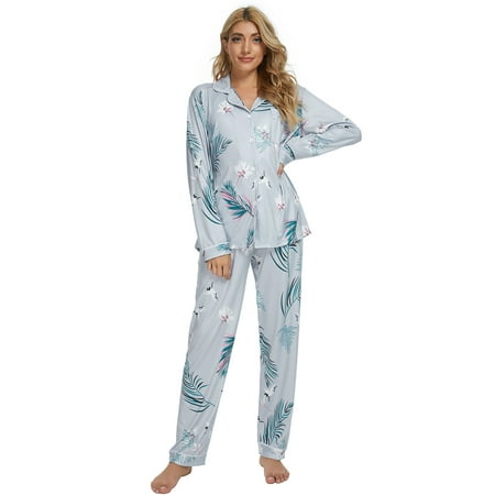 

cheibear Women s Sleepwear Lounge Cute Print Nightwear with Pants Long Sleeve Pajama Sets