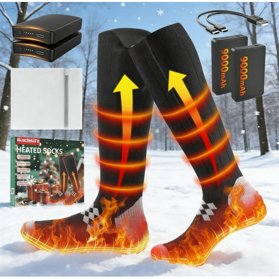 Heated Socks for Men Women, Upgraded 9000mAh Rechargeable Electric Heated Socks, Washable Winter Foot Warmer, Ideal for Camping, Fishing, Hunting, Hiking, Outdoor Work. Christmas Gift