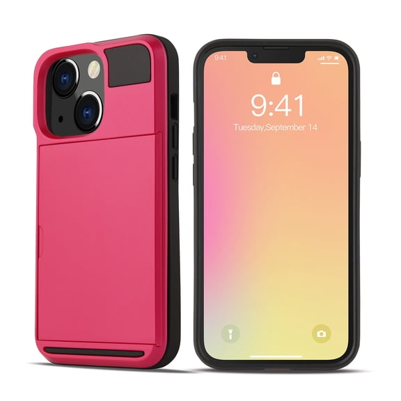 TECH CIRCLE Rugged Case for 2022 iPhone 14 (6.1") - Shockproof Plastic Protective Case with Card Holder (Rose)