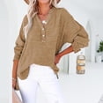thumbnail image 2 of Linen Shirts for Women Summer Tops Casual Gauze Button Neck Long Sleeve Oversized Blouses Tops Lightweight Loose V Neck Pullover Shirts Earthy Yellow XL, 2 of 6