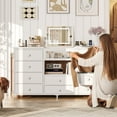 thumbnail image 3 of EnHomee 55" Wide White Dressers for Bedroom Dresser with Mirror & LED Lights & Charging Station & 10 Fabric Drawers Dressers & Chests of Drawers, 3 of 9