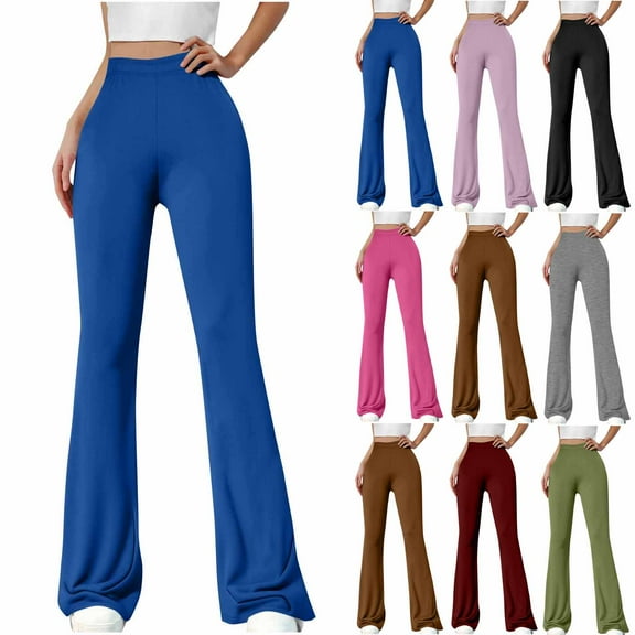lcziwo Ropa de Verano Para Mujer, Women's Trendy Flare Pants Elastic High Waisted Tummy Control Stretchy Yoga Pants Solid Casual Side Split Bootcut Workout Leggings with Pockets Army Green M