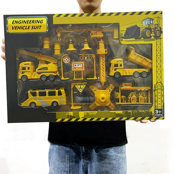 BAOPAI Clearance Kids Construction Vehicles Playset, Tower Cranes, Dump Truck, Bus, Educational Engineering Toy Set Birthday Gift For 3+ Year Old Boy 13 Pcs Best Gift