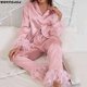 thumbnail image 2 of NHKDSASA-Conjunto de ropa de dormir con plumas para mujer, conjunto de 2 piezas de manga larga con cuello vuelto, Tops de satén informales con pantalones, verano 2023, 2 of 4