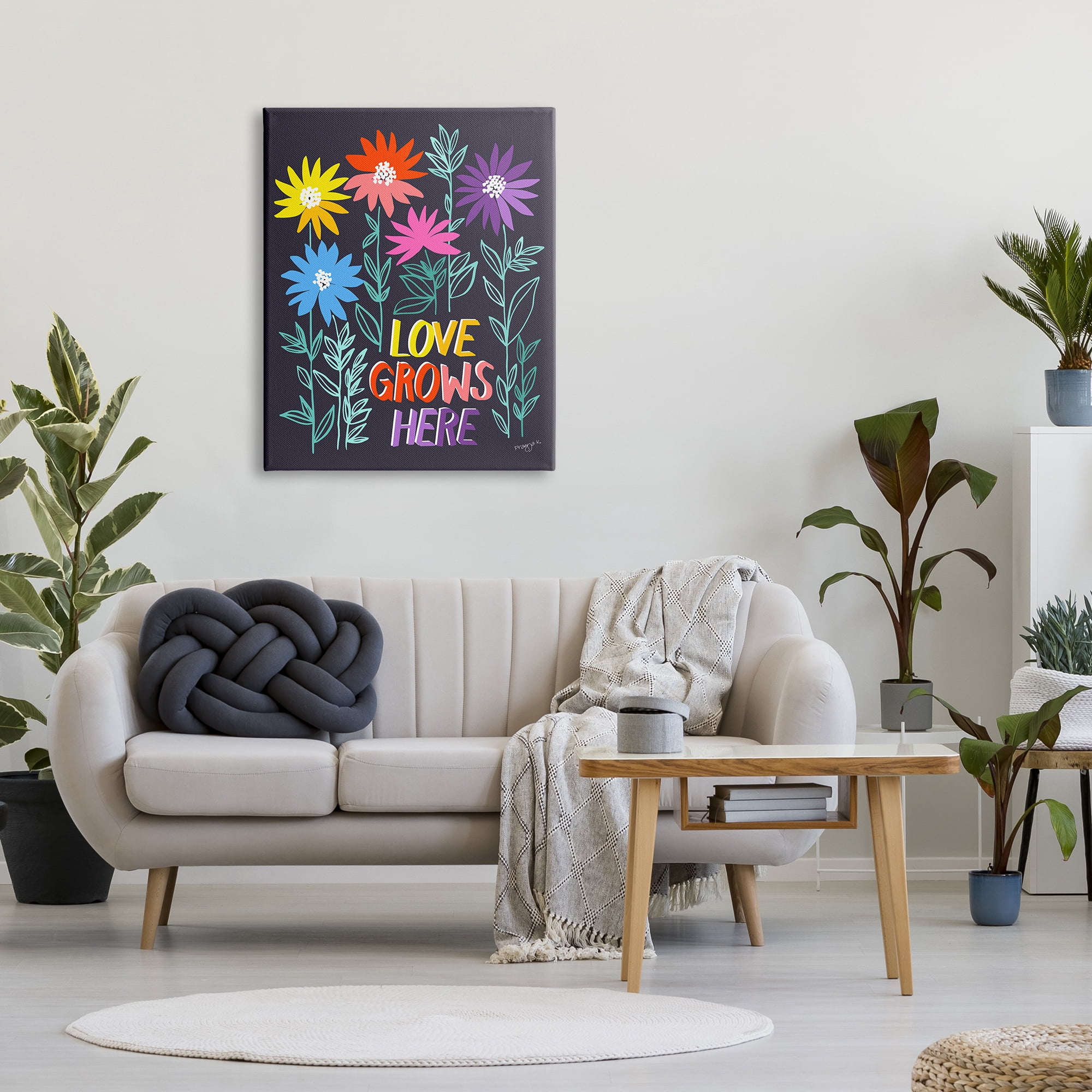 Stupell Industries Love Grows Here Phrase Botanical & Floral Painting Gallery Wrapped Canvas Art Print Wall Art, 30 x 40