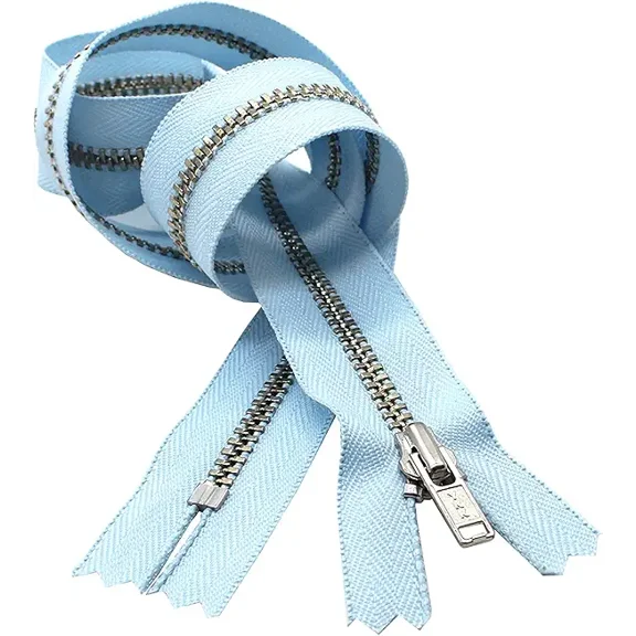 YKK® #3 Metal Nickel Lightweight Closed Bottom Zippers - Choose Your Color & Length - Made in The United States (1 Zipper Per Pack) (#542 Sky Blue, 14")