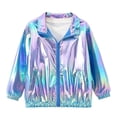 thumbnail image 4 of Unisex Kids Shiny Metallic Stand Collar Zip Jacket Boys Girls Windproof Fashion Coat with Pockets Spring Autumn Outerwear Multicolor 6-7 Years, 4 of 9