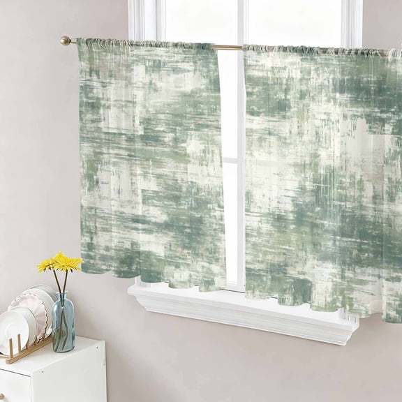 Sage Green Ombre Sheer Curtains 54 Inch Length 2 Panels Set Window Treatments, Gradient Abstract Art Vintage Grey Rod Pocket Semi Curtains for Living Room/Bedroom/Kitchen Décor, 104"W x 54"L