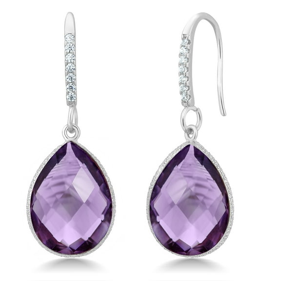 Gem Stone King 925 Sterling Silver Purple Amethyst Earrings | 13.00 Cttw | Gemstone Birthstone | Pear Shape 16X12MM | Drop Dangle Teardrop Earrings for Women