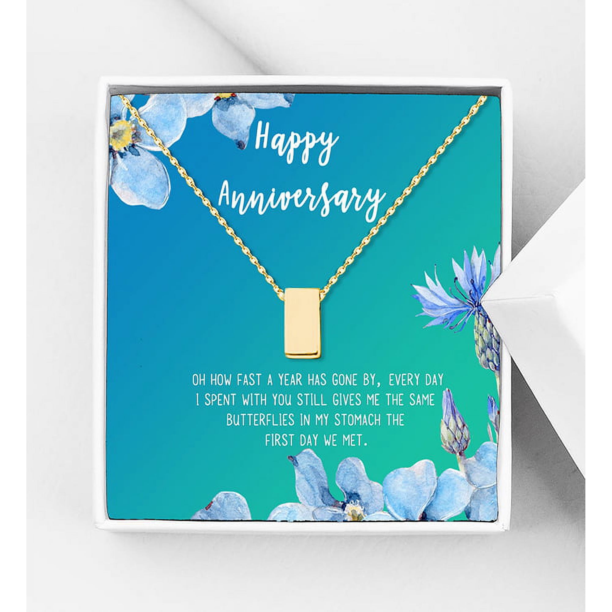 Anavia Happy Anniversary Gift Necklace Wedding Anniversary Gift for Wife Express Love Card Jewelry Gift-[Gold Cube Bright Blue Gift Card]