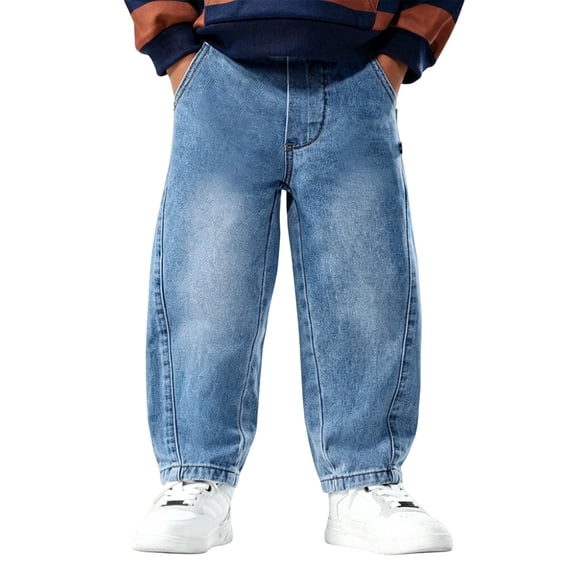 Bysome Boys Pants Solid Color Elastic Waist With Pockets Trousers Comfortable Boys Pants Size 4-5 Years Blue