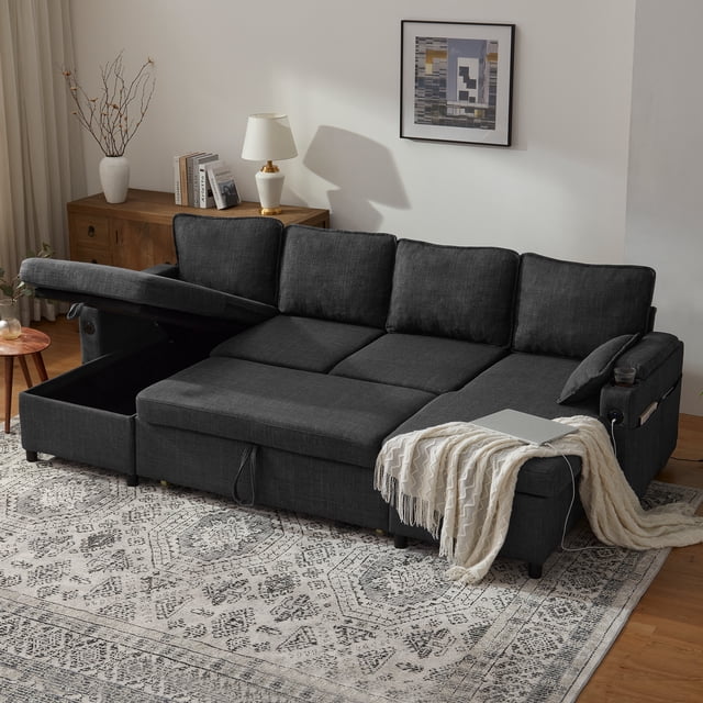 Innumia Canapé-Lit Convertible en U avec Rangement, Gris Foncé