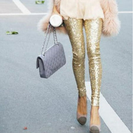 Gold River Pant VICOODA Womens Sequins Legging Trousers Ladies Fashion Stretch High Waist Black Gold Pencil Pants ()