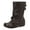 Brown, variant on Women Slouchy Mid Calf Boots Fold over Wide Calf Flat Low Heel Pull on Riding Boots with Buckle Strap