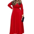 thumbnail image 1 of Women's Solid V-Neck Short Sleeve Plus Size Evening Party Maxi Dress, 1 of 1