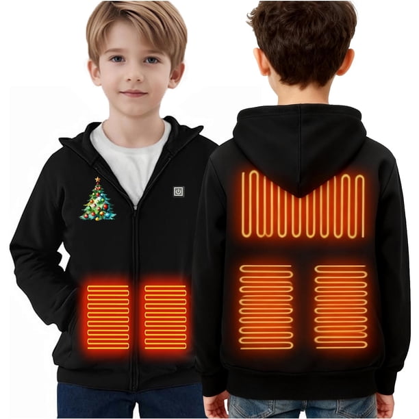 Sudadera con capucha térmica de invierno para niños y niñas, con control de temperatura y cremallera
