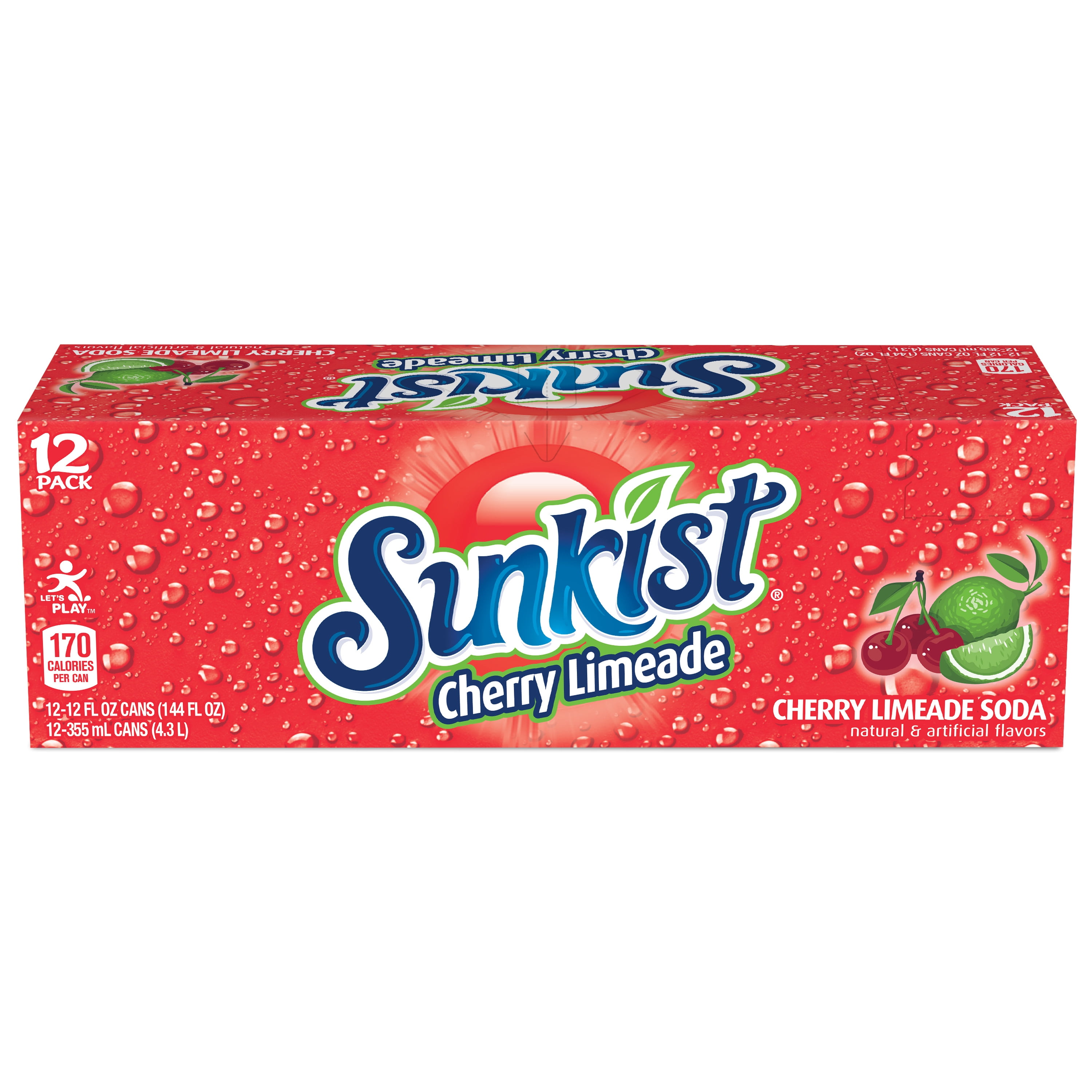 Sunkist Caffeine Free Cherry Limeade Soda Pop, 12 fl oz, 12 Pack Cans