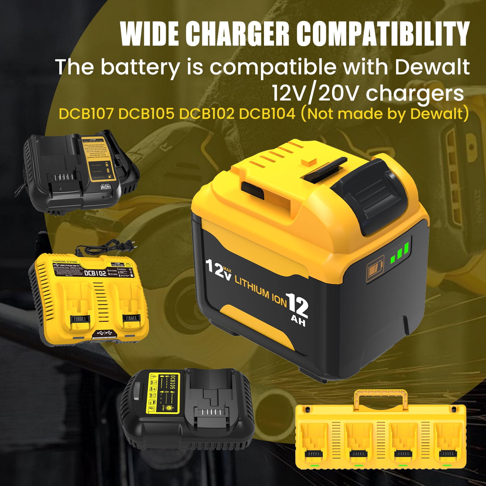 2PACK 12.0Ah 12V Battery Replacement for Dewalt 12V Battery and Charger Kit Compatible with Dewalt 12 Volt Max DCB120 DCB122 DCB124 DCB125 DCB126 DCB127