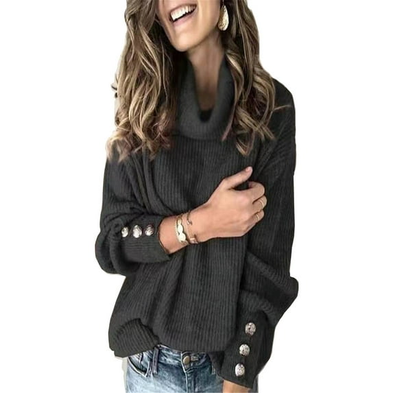 Luiryar Women's Plus Size Turtleneck Tops Loose Pullover Knitted Plain Warm Sweaters