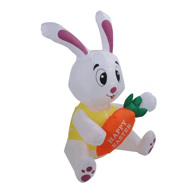 Conejito Inflable, 59.8in Decoración De Pascua De Conejo Happy Inflable Outdoor Con Luces LED IP44 Bloqueo Para Estar Sentado Celebrando Zanahoria Garden Fiest