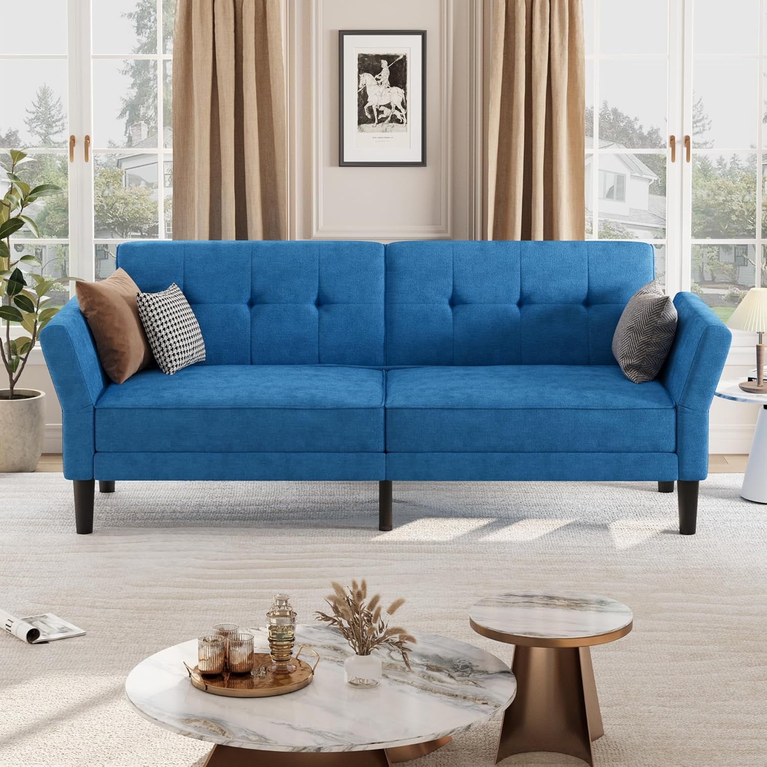 Luku 89" Convertible Futon Sofa Bed, Deep Seat Sleeper Couch with Adjustable Backrest & Armrests