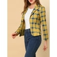 thumbnail image 6 of INSPIRE CHIC Women's Fitted Blazer Notch Lapel Printed Open Front Work Suit Jacket S Yellow-Plaid, 6 of 9
