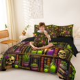 thumbnail image 4 of Homewish Skull Skeleton 7-Piece King Bedding,Vintage Bookshelf King Bed in a Bag,Halloween Bed Set,Black Reversible, 4 of 8