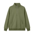 thumbnail image 3 of thefmos Women's Stand Collar Pocket Sweatshirt Half Zip Solid Color Casual Pullover Fashion Fall Winter Outfit, Army Green S, 3 of 8