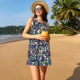 thumbnail image 3 of Fotbe Purple-Gold Triangles Vestido de Verano sin Mangas para Mujer – Vestido Midi Línea A, Estilo Camiseta Floral, Vestido Playero Casual y Fluido, 3 of 7