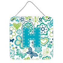 Carolines Treasures CJ2006-HDS66 Letter H Flowers And Butterflies Teal Blue Wall and Door Hanging Prints