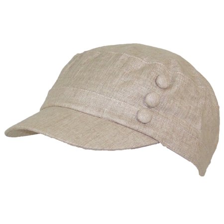 Military Tweed Hat - Women's Tweed Military Cadet 3 Button Hat W/Floral Lining (One Size) - Beige