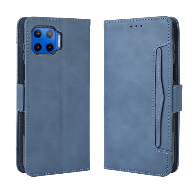 Case for Motorola MOTO One 5G Cover Adjustable Detachable Card Holder Magnetic closure Leather Wallet Case - Blue