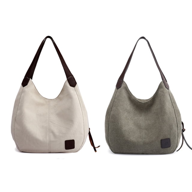 Bolso de hombro multibolsillos para mujer, bolso de lona, bolso de un solo hombro, artístico y minimalista. Blanco + verde