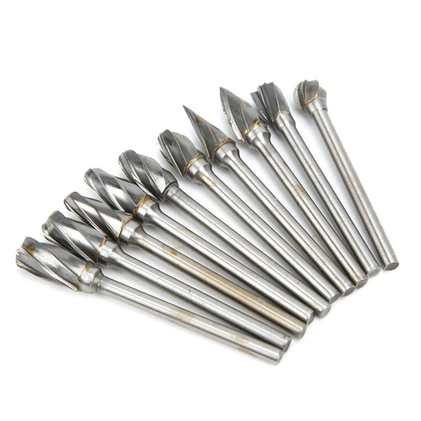 Rotary Burr Set 10pcs Tungsten Carbide Rotary Burrs Set Double Cut Points Files Grinder Fit Rotary Tool for Engraving Wood Working Carving Polishing