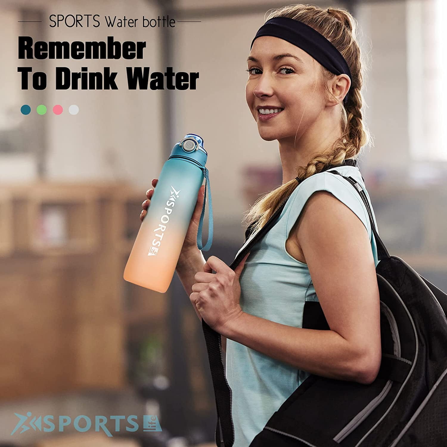 Gourde Sport 1 Litre Sans BPA - Avec Indicateur De Temps Et Paille, étanche, Bleu-vert - 3