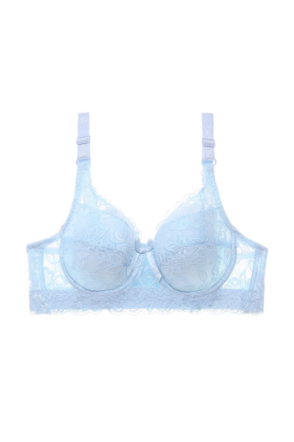 Womens Bra Plus Size Lace Gather Lace Balconette Bra Womens Bra Top Light Blue 75C