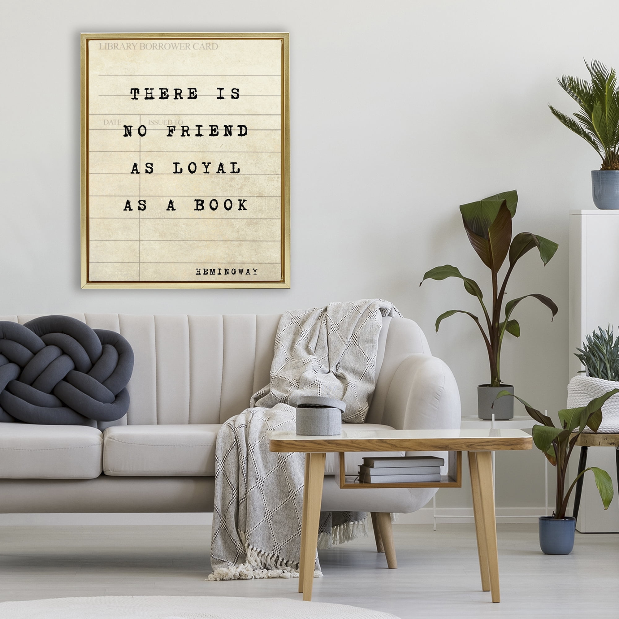 Stupell Industries No Friend As Loyal As A Book Gold Framed Floater Canvas Wall Art, design by Julia Frost