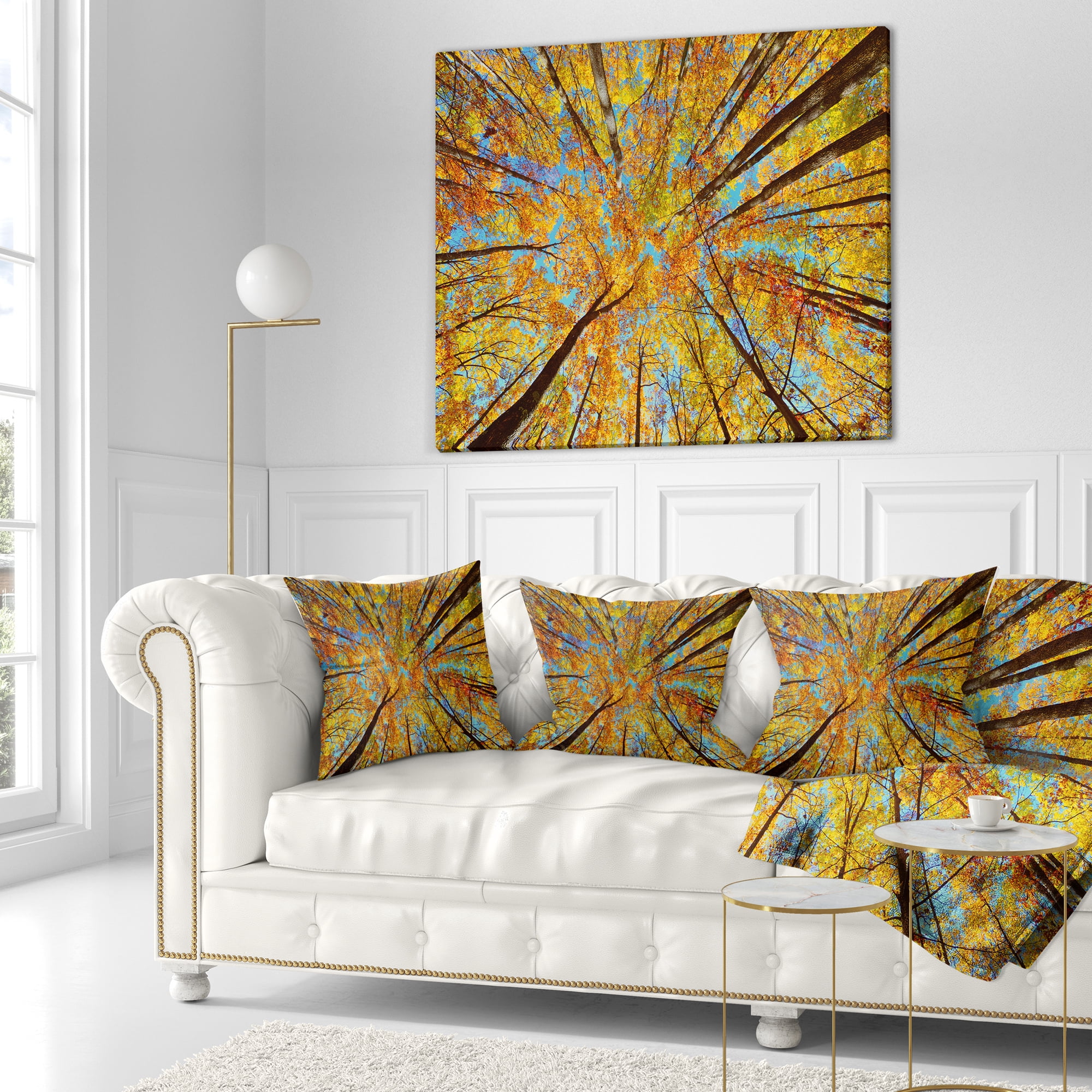 Designart Tree Tops in Autumn Forest - Forest Throw Pillow - 16x16
