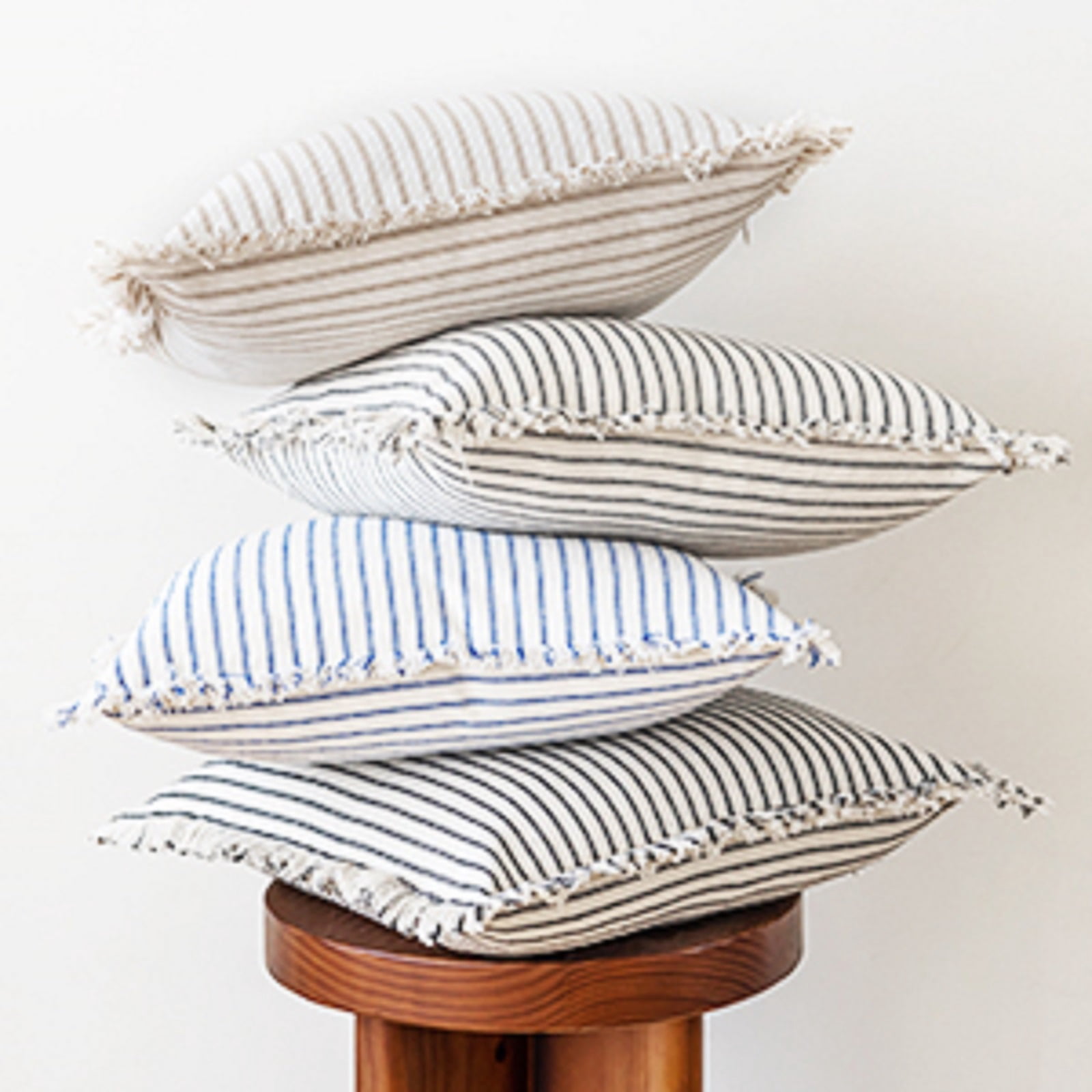 Skodaer 2 Pack Boho Decorative Throw Pillow Covers with Fring Tassel Chic Striped Pillow Case,18"x18",Grey