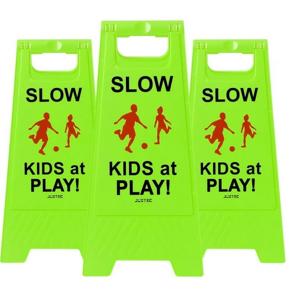 Juztec Kid's Safety Signs for Street Play - Slow Down and Caution Signs for Children Playing Outdoors