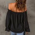 thumbnail image 4 of Womens Spring Summer Off The Shoulder Tops Summer Long Sleeve Strapless Blouses T-Shirt Casual Loose Tunics Shirts, 4 of 7