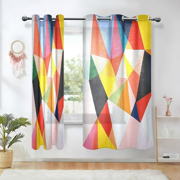 Yayeee Window Curtains Set of 2 for Living Room Light Filtering 63"x42", Purple Triangles